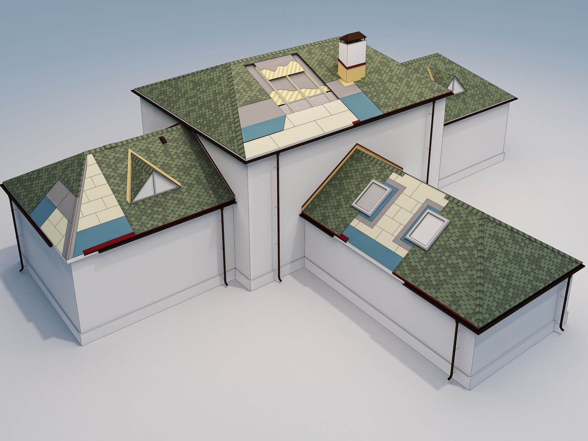 Render 3d del esquema del techo de la cabaña