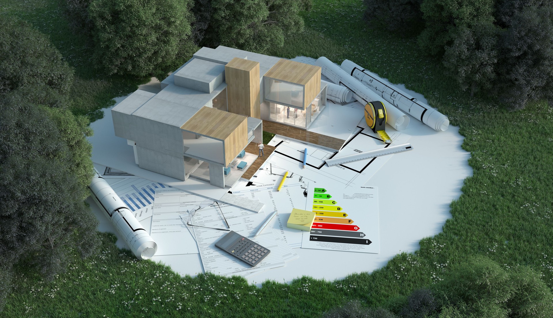 Designer house project on construction site